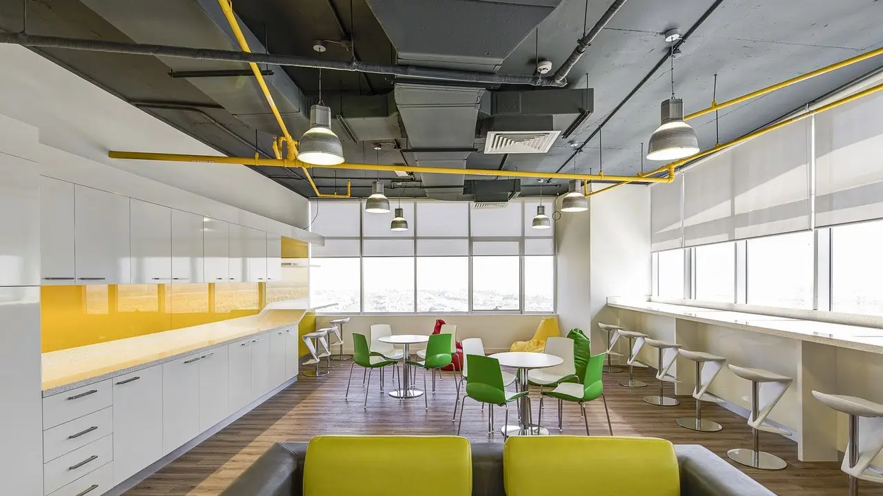 A spotless, bright office kitchen and lounge