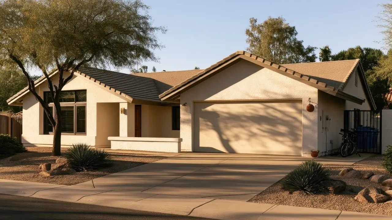 A single-story house with a two-car garage
